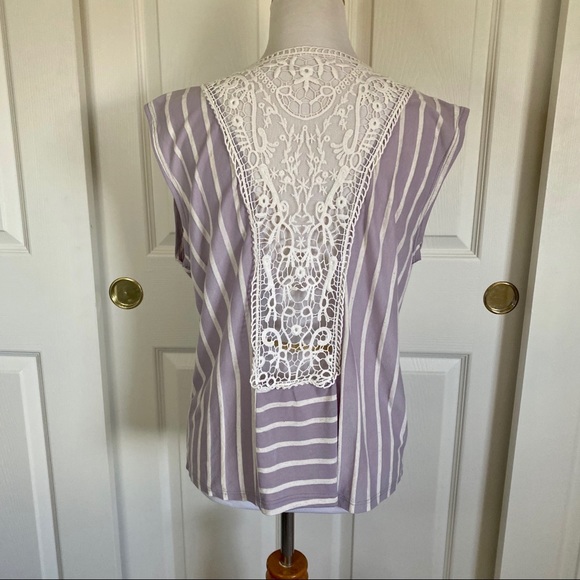Threads Crochet Back Striped Top Size L - Picture 3 of 5